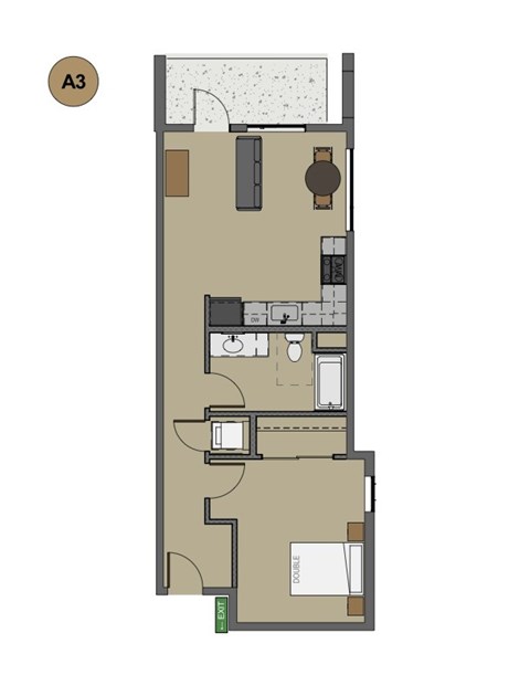 Floor plan for 1 bed, 1 bath, 660 sqft